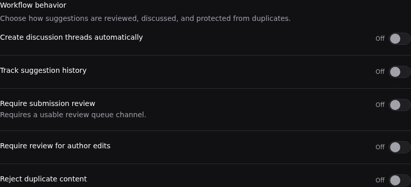 The suggestion workflow setting for creating discussion threads automatically
